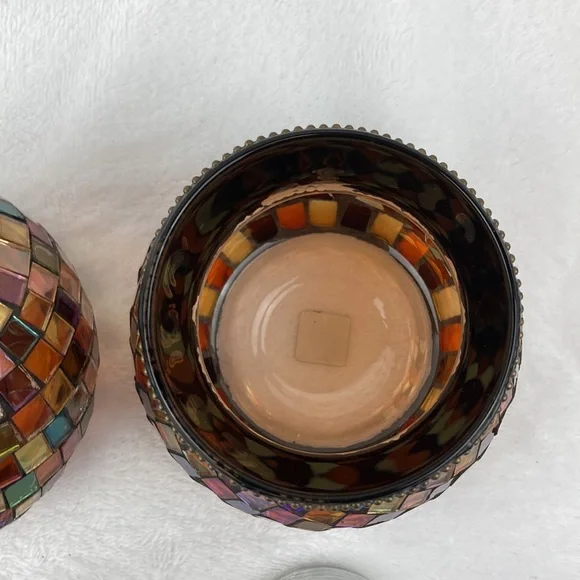 Partylite Mosaic Glass Candle Holders - Brown and Gold Set of 2 - Picture 8 of 16